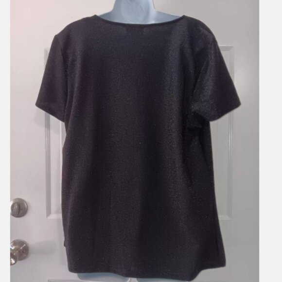Jacquelin Smith Black Sparkle Short Sleeve womens XL Blouse NWT Polyester D5 - Picture 3 of 8